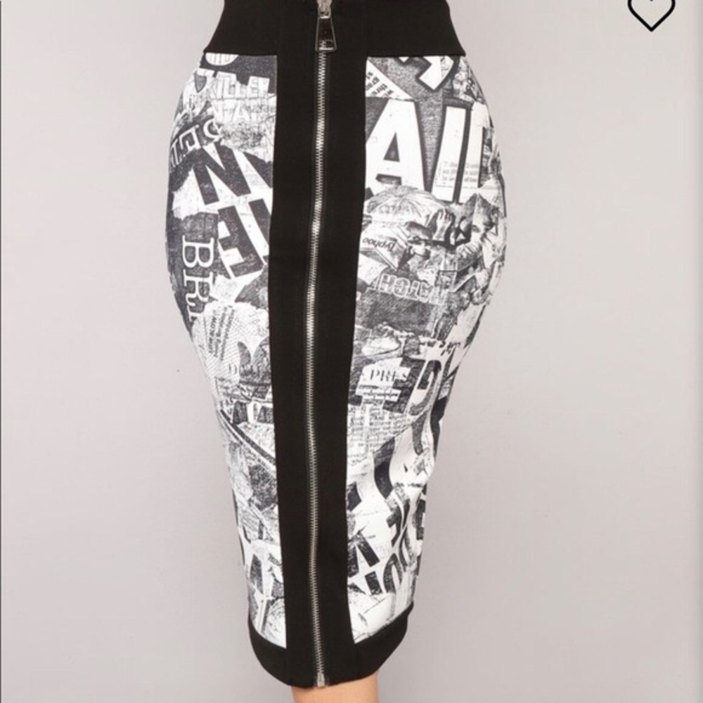 Newspaper Print Midi Skirt